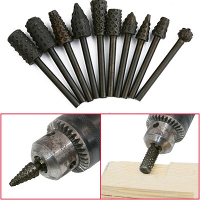 

Siaonvr 10 Pcs Black Steel Rotary Burr Set Shank Wood Rasp Drill Bits Bore Die Grinder