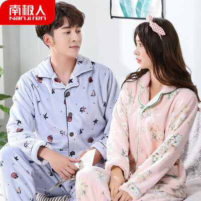 

Antarctic pajamas men winter flannel lovers pajamas women winter warm coral velvet thickening autumn mens home service winter suit NAS5X21011-24 male blue starfish L