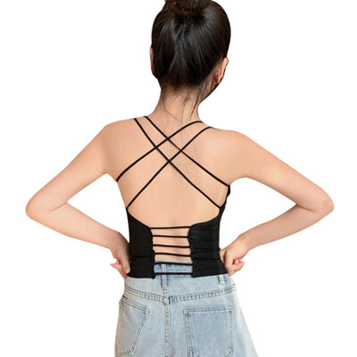 

Womens Crisscross Sexy Solid Spaghetti Strap Sleeveless O-Neck Sling Backless Camisole