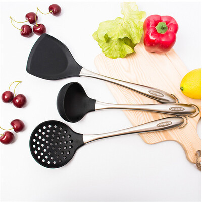

Set of 3 silicone cooking tools with wide handles including spatulasoup ladle&skimmer