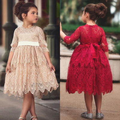 

USA Toddler Kids Baby Girl Lace Flower Dress Princess Wedding Party Gown Dresses