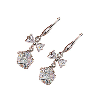 

Fashion Women Butterfly Bow Pendant Cubic Zirconia Long Dangle Hook Earrings
