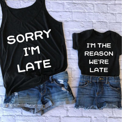 

AU Sorry I´m Late T-Shirt Fashion Women Kids Matching Shirt Family Clothes Tops