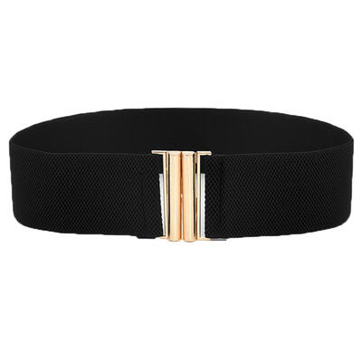 

Lady Solid Color Buckle Wide Faux Leather Elastic Waistband Belt for Jeans Pants
