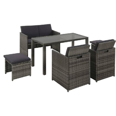 

6 Piece Outdoor Dining Set with Cushions Poly Rattan Gray