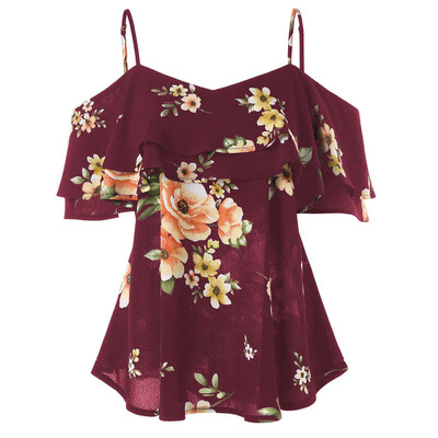 

Nomeni Women Floral Printing Off Shoulder Shirt Sleeveless Vest Tank Tops Blouse NYL