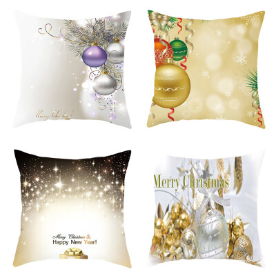 

Siaonvr 4PC Merry Christmas Short Plush Pillowcase Sofa Pad Set Home Decoration 18x18 In