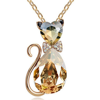 

Luxury Wedding Bridal Women Cat Rhinestone Charm Pendant Necklace Party