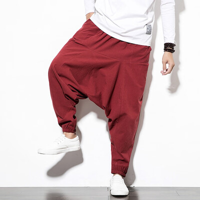 

Gobestart Mens Fashion New Style Cotton And Hemp Low-Grade Broad-Legged Trousers Pant