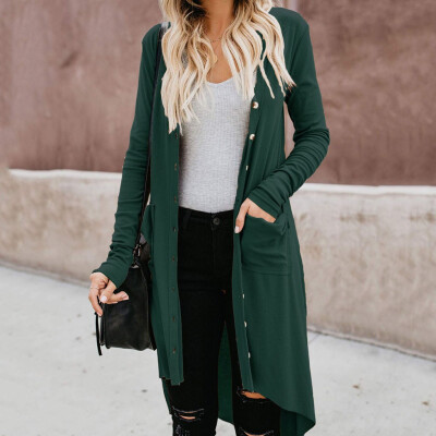 

Roseonmyhand Women Long Sleeve Solid Color Snap Button Down Knit Ribbed Cardigans Outwear