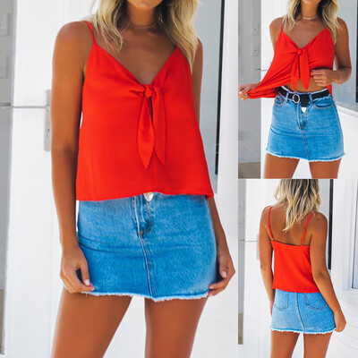 

Starmoon Women Fashion Sexy Summer V-neck Sleeveless Solid Tops T-Shirt Blouse