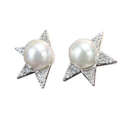 

1 Pair Elegant Sparkling Zircon Earrings Girl Women Star Shape Pearl Wedding Earrings Beach Prom Ear Studs