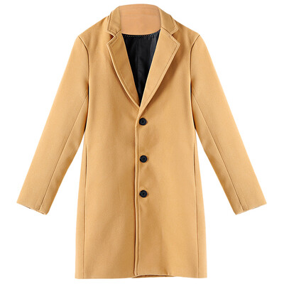 

Casual Turn Down Collar Solid Long Woolen Outwear Coat for Men