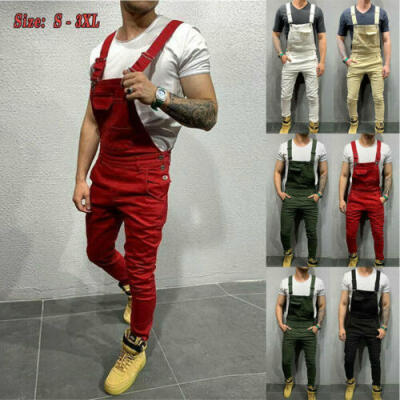 

AU Mens Denim Dungaree Bib Overalls Jumpsuits Moto Biker Jeans Pants Trousers