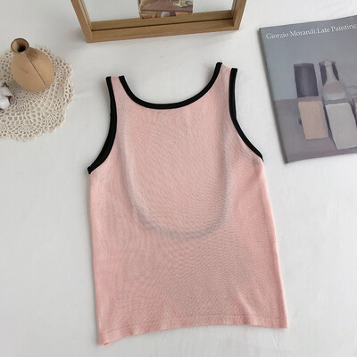 

Womens Sleeveless O-Neck Pullover Color Block Backless Tank Top
