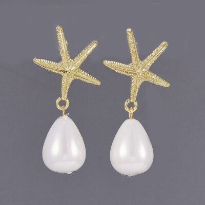 

Shell Pearl Bead Dangle Earrings Studs with Starfish Alloy Stud Earring Findings&Cardboard Boxes Golden 4447mm Pendant 2