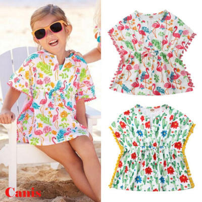 

US Toddler Kids Baby Girls Cotton&Linen Dress Beach Sundress Swimwear Cover Up