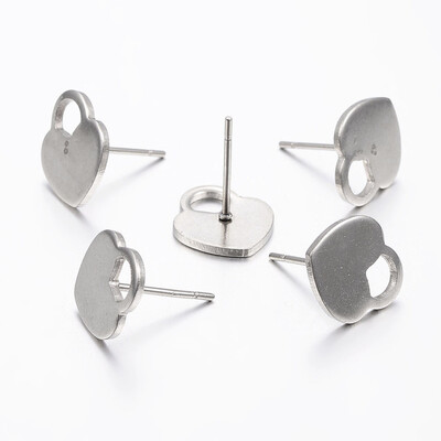 

304 Stainless Steel Ear Studs Stud Earrings Heart Lock Stainless Steel Color Pin 08mm 11x10x1mm