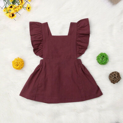 

Newborn Kids Baby Girls Summer Solid Color Ruffle Sleeve Party Dress Clothes Casual Sundress