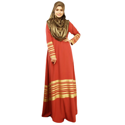 

New Women Muslim Maxi Dress Stripes Zipper Long Sleeves Abaya Kaftan Islamic Robe Long Dress OrangeBlackDark Blue