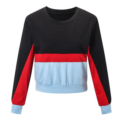 

Hit Color Women Long Sleeve Stitching Pullover Leisure Fashion Sweatshirt