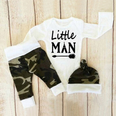 

3Pcs Toddler Newborn Baby Boys Cotton Tops Romper Camo Pants Hat Outfit Clothes