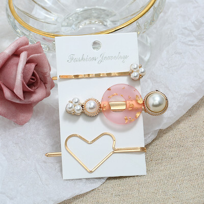 

Pearl Hair Clip HeadwearKorean Pearl Love Word Clips Three piece Sweet Hair Hairband Barrette Headdress Accessories