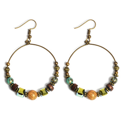 

Bohemia Crystal Beads Drop Earrings Boho Round Circle Vintage Earring Ethnic Jewelry For Women