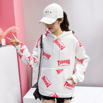 

Casual Fashion Drawstring Hoodies College Style Street Women Pullovers Tops