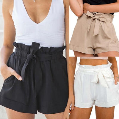 

Women Sexy Crepe Woven Tie Pants Summer Casual Shorts High Waist Short