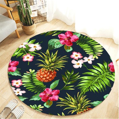 

Toponeto Tropical Plant leaves Pattern Round Flannel Bathroom Kitchen Carpet 80cm