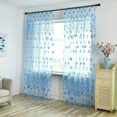 

Curtain French Window Pastoral Style Flowers Printed Gauze Curtains For The Living Room Panels Bedroom Kitchen Home Decoration