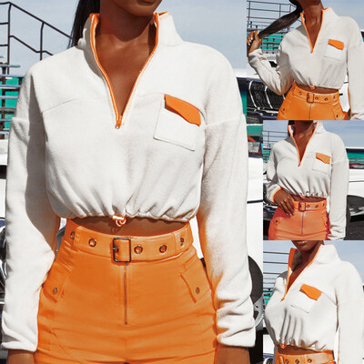 

Tailored Women Fashion Zipper Stand Collar Collar Long Sleeve Tops Blouse Sweatshirt
