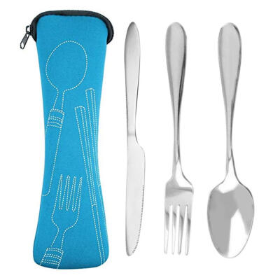 

3pcs Stainless Steel Cutlery Set Steak Knife Spoon Kit with Cloth Bag