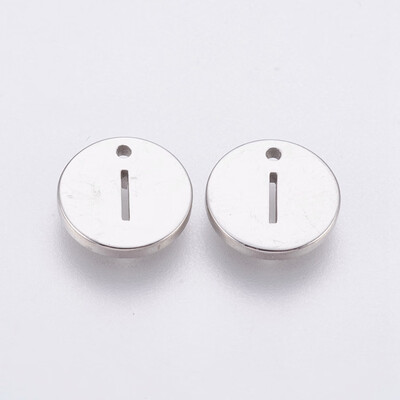 

304 Stainless Steel Charms Flat Round with Letter Stainless Steel Color LetterI 10x1mm Hole 1mm