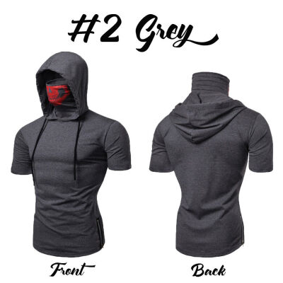 

Mens Summer Short Sleeve Zipper Skull Mask Hoodie Sweatshirt Hooded Tops