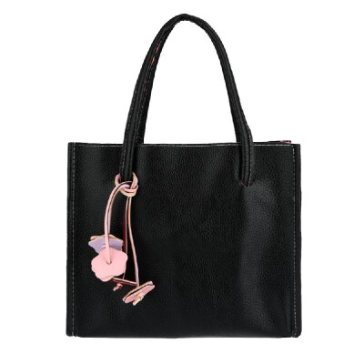 

Fashion Women Handbag PU Leather Solid Candy Color Flower Pendant Pocket Zipper Casual Shoulder Bag Tote