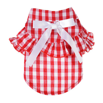 

Pet Puff Sleeve Princess Dress Dog Cat Teddy Puppy Plaids Short Sleeve Dress Summer Bowknot Design Clothes For Small Medium Dog