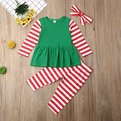 

Baby Kid Girl Tracksuit Set Striprd Tops Dress Pants Toddler Xmas Clothes Outfit