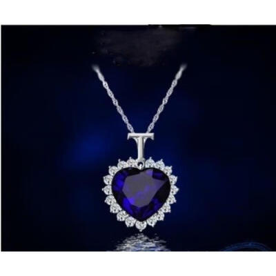 

Titanic Heart of the Ocean Sapphire Crystal Chain Necklace Pendant Plate Jewelry