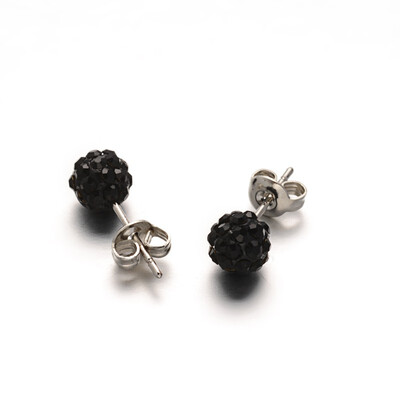 

Polymer Clay Rhinestone Ball Stud Earrings with Stainless Steel Stud Earring Findings Stainless Steel Color Jet 6mm Pin 08m