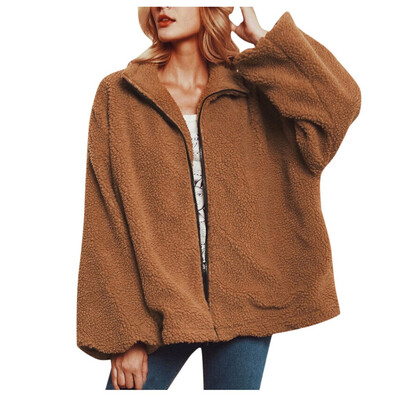 

Toponeto Womens Ladies Warm Faux Wollen Coat Jacket Winter Solid Zipper Outerwear