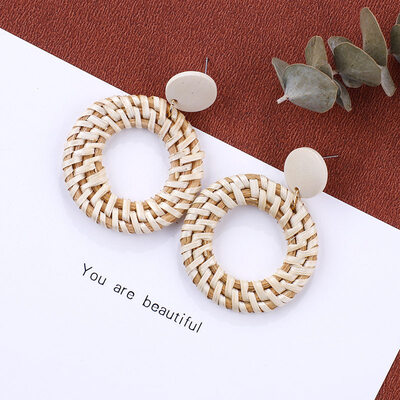 

Flashbuy Handmade Rattan Geometric Drop Earrings For Women Round Earrings Exaggeration Simple Trend Fashion Jewelry Earrings