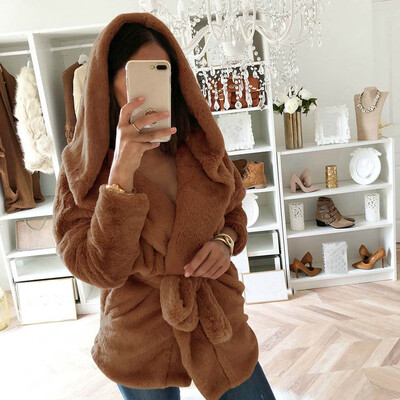 

Roseonmyhand Women Winter Coat Keep Warm Outerwear Hoodie Faux Fur Coat Outwear
