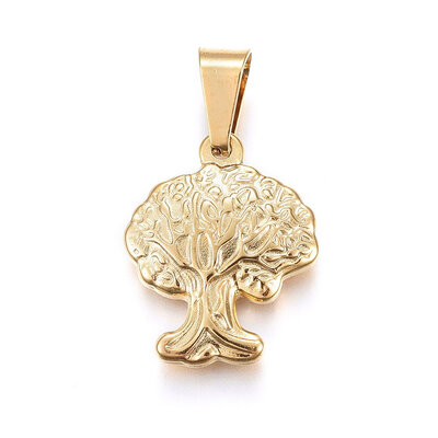 

304 Stainless Steel Pendants Tree Golden 23x18x3mm Hole 9x5mm