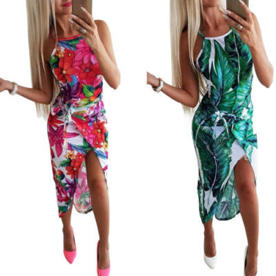 

Womens Boho Floral Mini Maxi Dress Fashion Asymmetrical Party Beach Sundress US