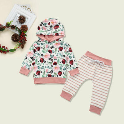 

UK Newborn Baby Kids Girls Long-sleeved Hooded Tops Pants Cotton Clothes 0-24M
