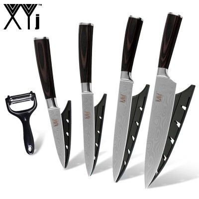 

XYj High Grade Kitchen Knife Beauty Pattern Blade Stainless Steel Cooking Knife Se Multifunction Peeler