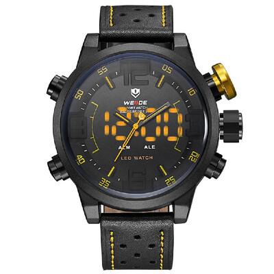 

WEIDE WH5210 Dual Display Two Movement Quartz Digtal Men Watch 3ATM Waterproof LED Backlight Dual Time Zone Week Alarm Month Calen