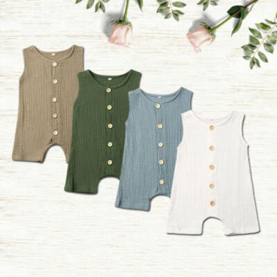 

UK Newborn Boys Baby Girls Cotton Linen Clothes Solid Sleeveless Romper Bodysuit